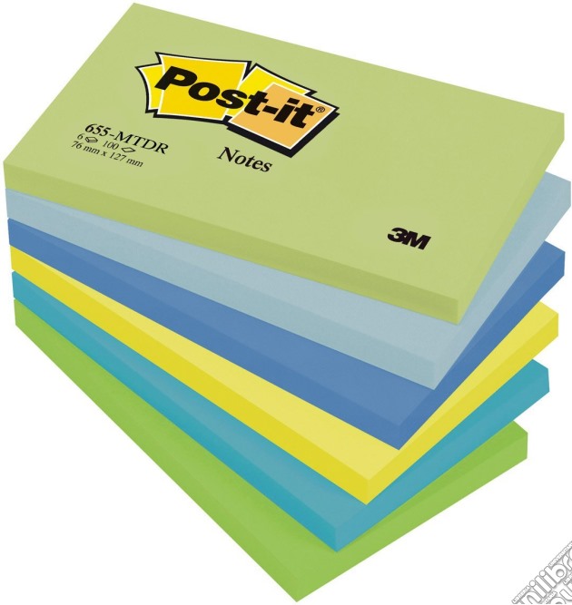3M Post-it - 100 Foglietti Post-it Colori Assortiti Dream (Verde Pastello, Blu Cielo, Blu Notte, Giallo Neon) 76x127mm gioco di 3M