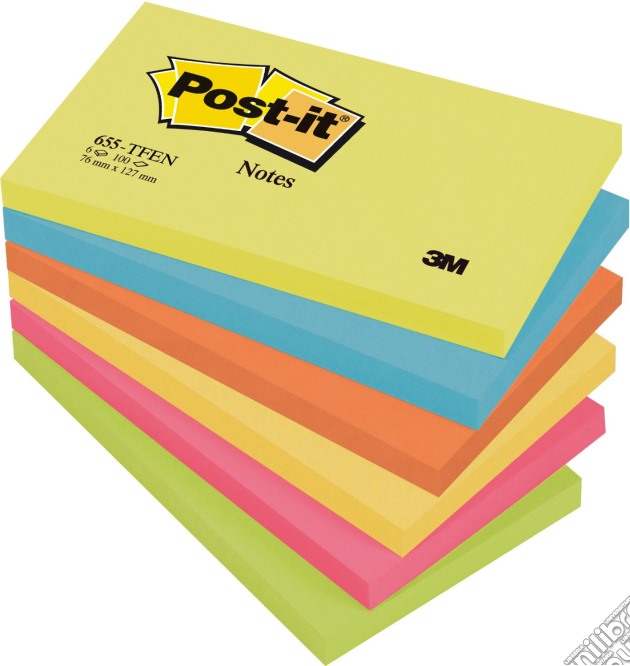 3M: Post-it - 100 Foglietti Post-it Colori Assortiti Energy (Giallo Ultra, Blu Ultra, Fucsia Ultra, Verde Neon) 76x127mm (6 Pz) gioco di 3M