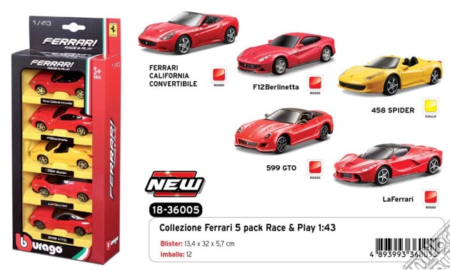 Ferrari Race & Play - Ferrari 1:43 - 5 Pack gioco di Bburago