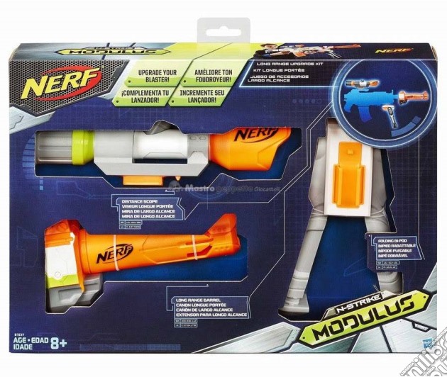 Nerf - Modulus - Upgrade Kit Long Range - Mirino, Canna Lunga E Treppiede gioco di Hasbro