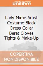 Lady Mime Artist Costume Black Dress Collar Beret Gloves Tights & Make-Up gioco di Smiffy'S