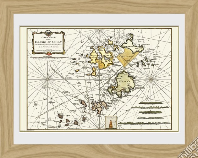 Maps: Isle Of Scilly (oak) (Stampa In Cornice 30x40cm) gioco