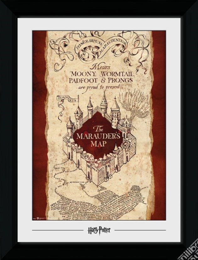 Harry Potter - Marauders Map (30Mm Black) (Stampa In Cornice 50x70 Cm) gioco