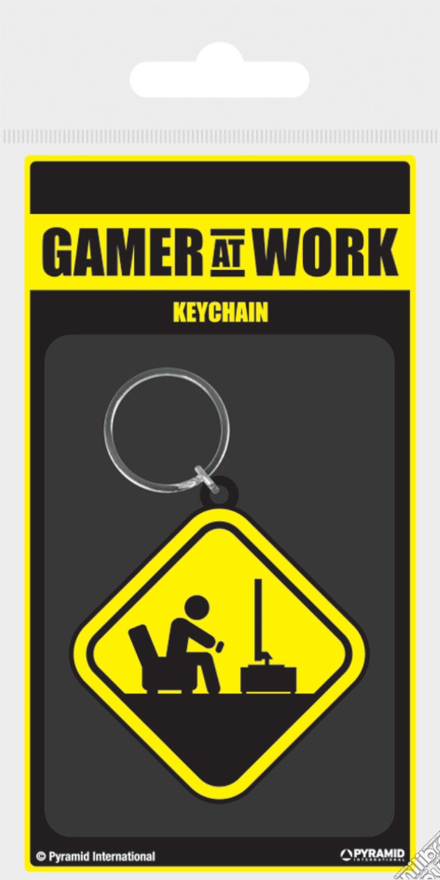 Gamer At Work (Caution Sign) Rubber Keychain (Portachiavi) gioco