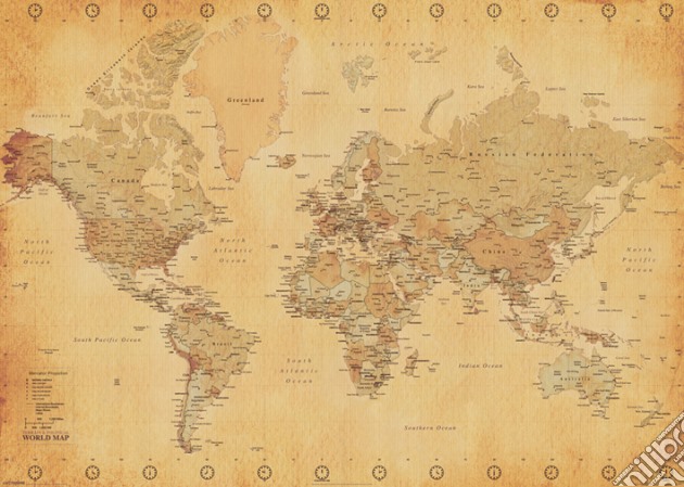 Pyramid: World Map - Vintage Style (Poster Giant 100X140 Cm) gioco di Pyramid