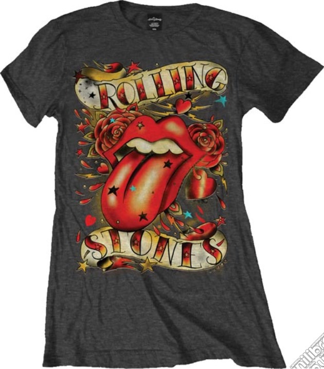 Rolling Stones (The): Tongue & Stars Charcoal (T-Shirt Donna Tg. S) gioco di Rock Off