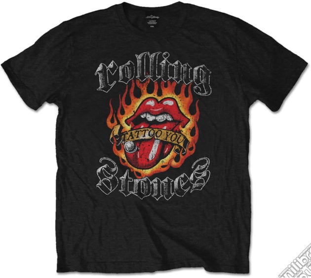 Rolling Stones (The): Flaming Tattoo Tongue (T-Shirt Unisex Tg. L) gioco di Rock Off