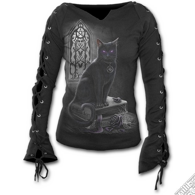 Witch Cat - Laceup Sleeve Top Black (tg. M) gioco di Spiral Direct