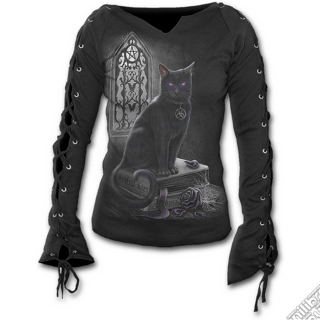 Witch Cat - Laceup Sleeve Top Black (tg. S) gioco di Spiral Direct