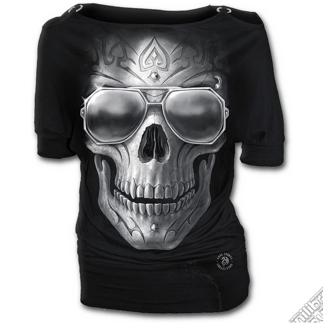 Hellfire Skull (silver) - Boat Neck Baggy Mid Sleeve Top Black (tg. M) gioco di Spiral Direct
