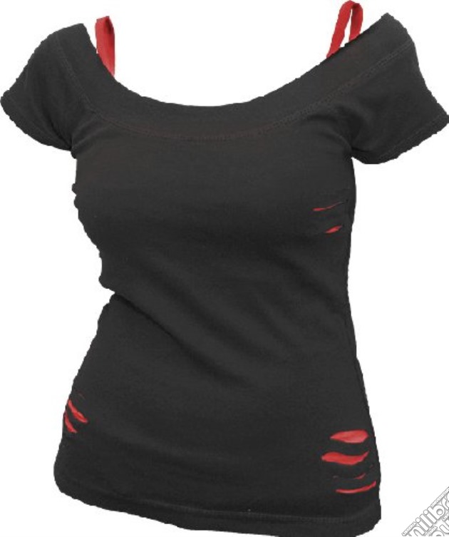 Spiral - Urban Fashion - 2in1 Red Ripped Top Black (Top Donna Tg. XL) gioco di Spiral Direct