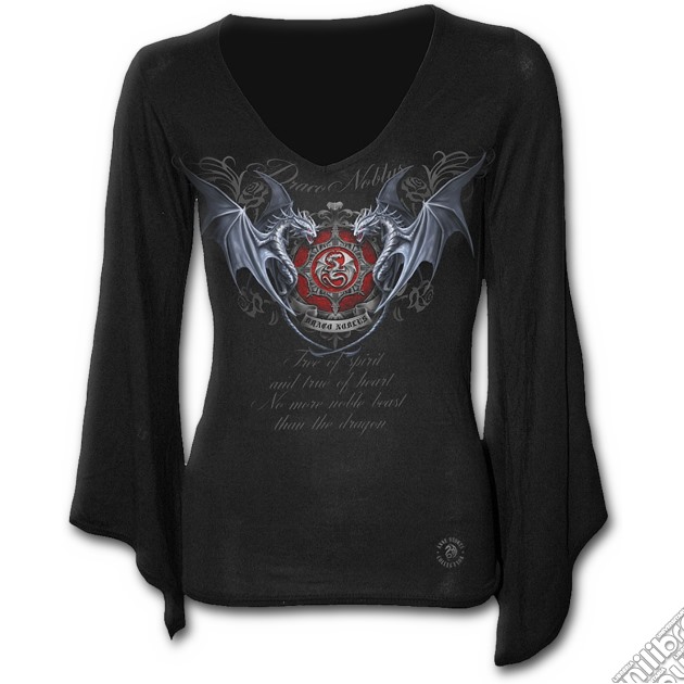 Noble Dragon - V Neck Goth Sleeve Top Black (tg. Xl) gioco di Spiral Direct