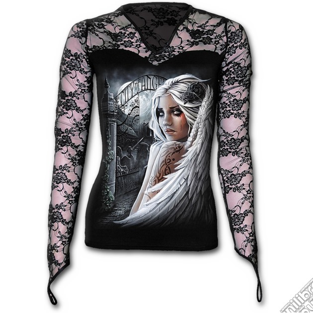 City Of Angels - Lace Neck Goth Top Black (tg. Xxl) gioco di Spiral Direct