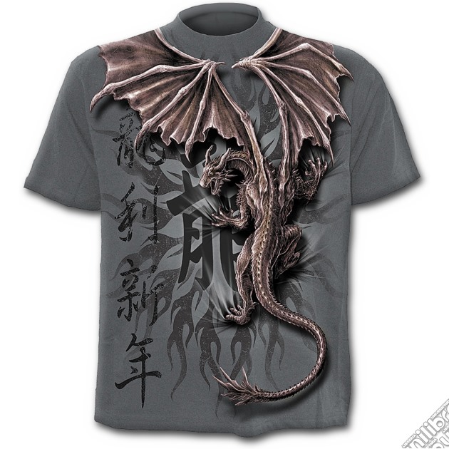 Oriental Dragon Wrap - Allover T-shirt Charcoal (tg. Xl) gioco di Spiral Direct
