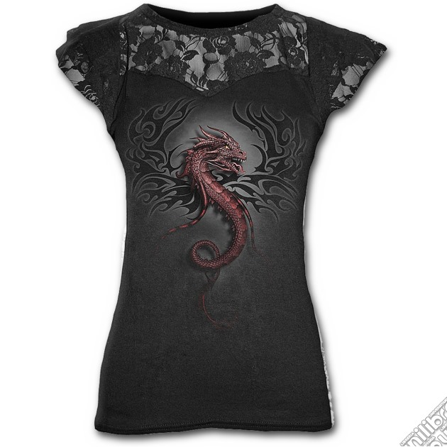 Roar Of The Dragon - Lace Layered Cap Sleeve Top Black (tg. Xl) gioco di Spiral Direct