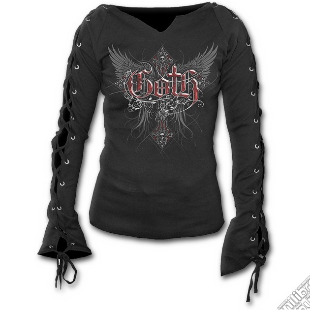 Goth Cross - Laceup Sleeve Top Black (tg. L) gioco di Spiral Direct