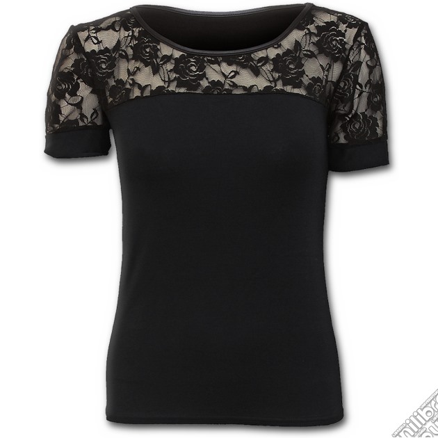 Gothic Elegance - Lace Shoulder Short Sleeve Top Black (tg. S) gioco di Spiral Direct