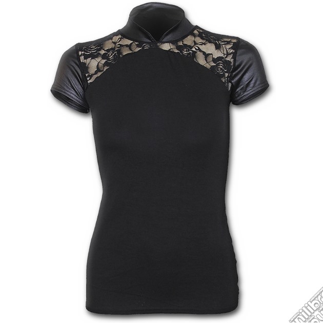 Gothic Elegance - Leather Look Lace Top Black (tg. L) gioco di Spiral Direct