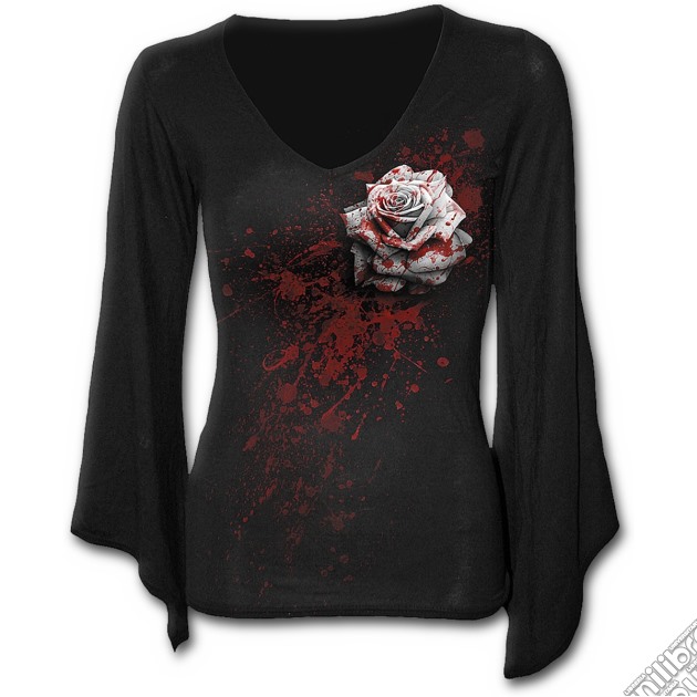 White Rose - V Neck Goth Sleeve Top Black (tg. M) gioco di Spiral Direct