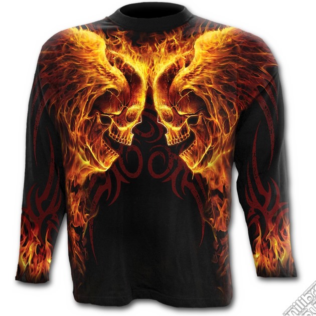 Burn In Hell - Allover Longsleeve T-shirt Black (tg. L) gioco di Spiral Direct