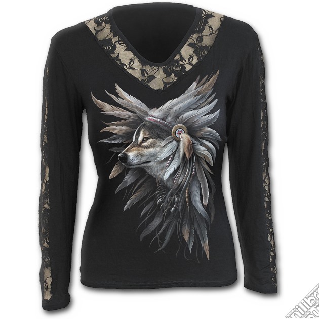 Spirit Of The Wolf - Rose Lace V Neck Top Black (tg. L) gioco di Spiral Direct