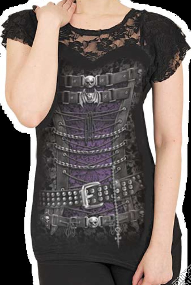 Spiral: Waisted Corset - Lace Layered Cap Sleeve Top Black (Top Donna Tg. XL) gioco di Spiral Direct