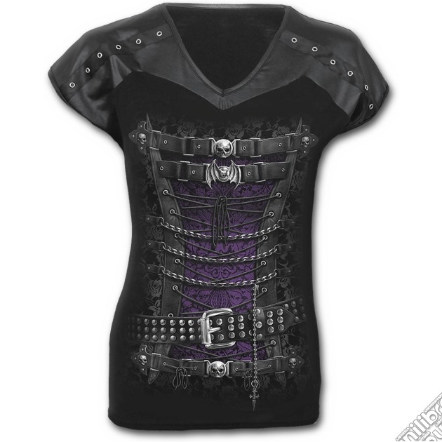 Waisted Corset - Leather Look Studed Top Black (tg. Xl) gioco di Spiral Direct