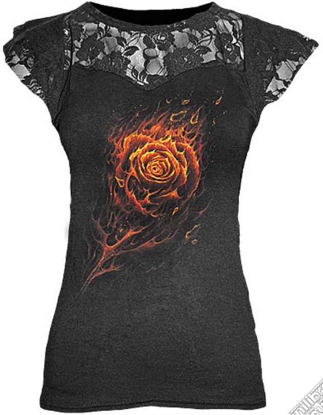 Burning Rose - Lace Layered Cap Sleeve Top Black (tg. L) gioco di Spiral Direct