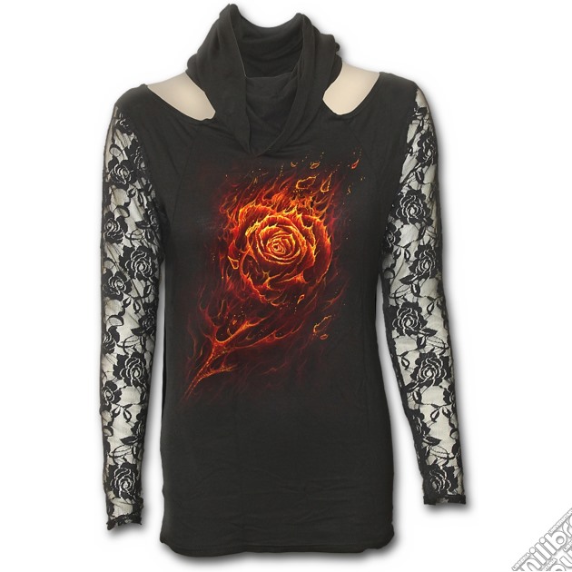 Burning Rose - Lace Sleeve Cowl Neck Top Black (tg. L) gioco di Spiral Direct