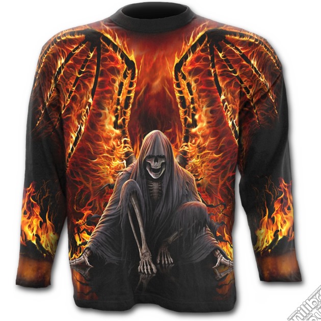 Flaming Death - Allover Longsleeve T-shirt Black (tg. Xl) gioco di Spiral Direct