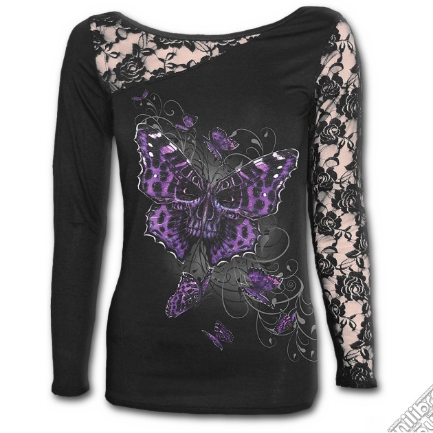 Butterfly Skull - Lace One Shoulder Top Black (tg. L) gioco di Spiral Direct
