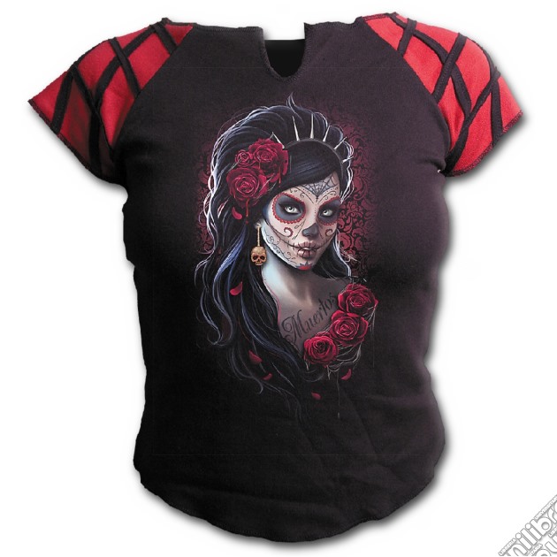 Day Of The Dead - Red Patchwork Cap Sleeve Top Black (tg. L) gioco di Spiral Direct