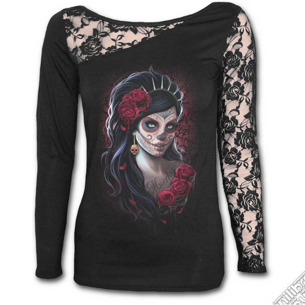 Day Of The Dead - Lace One Shoulder Top Black (tg. Xl) gioco di Spiral Direct
