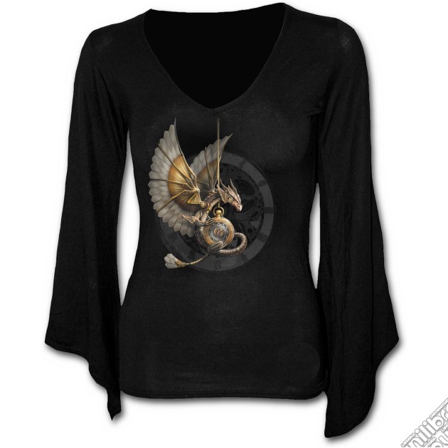 Steampunk Dragon - V Neck Goth Sleeve Top Black (tg. Xxl) gioco di Spiral Direct