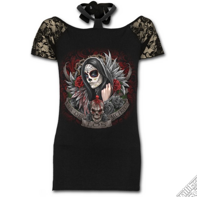 Muertos Dias - Knotted Neckband Lace Shoulder Top (tg. Xxl) gioco di Spiral Direct