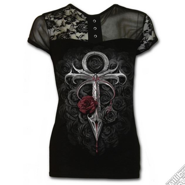 Vampire's Kiss - Contrasting Lace And Mesh Panel Top (tg. Xxl) gioco di Spiral Direct