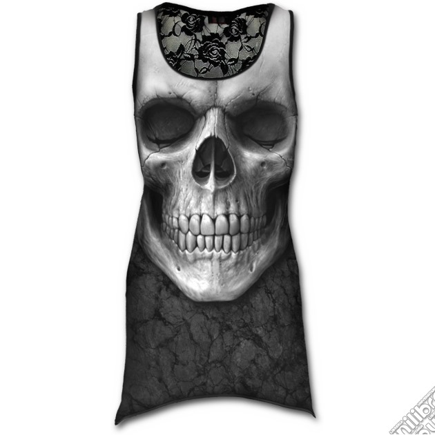 Solemn Skull - Allover Goth Bottom Lace Top Black (tg. L) gioco di Spiral Direct