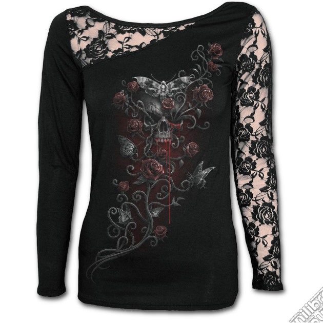 Deaths Head Lace One Shoulder Top Black S gioco di Spiral