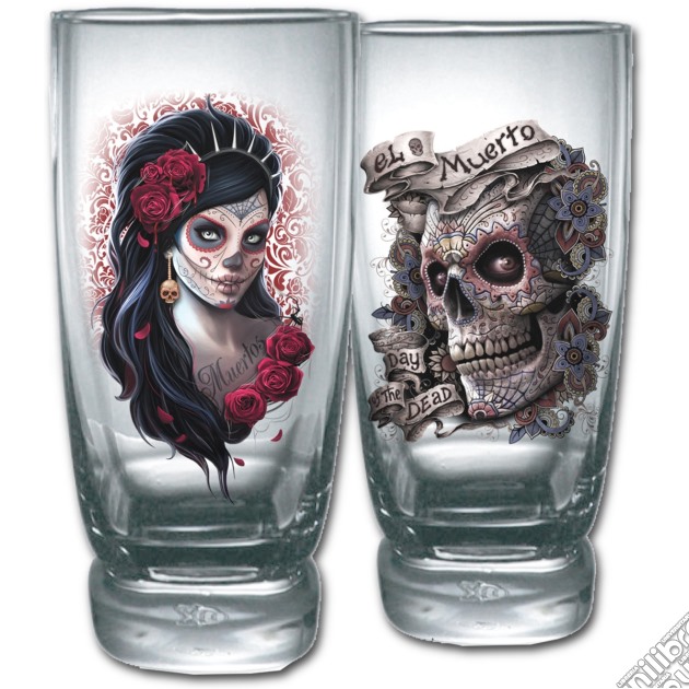 Day Of The Dead Water Glasses - Set Of 2 (Bicchieri) gioco di Spiral