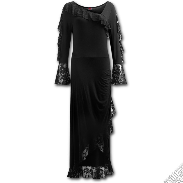 Gothic Elegance Lace Drape Asymmetric Neck Gothic Dress Xl gioco di Spiral