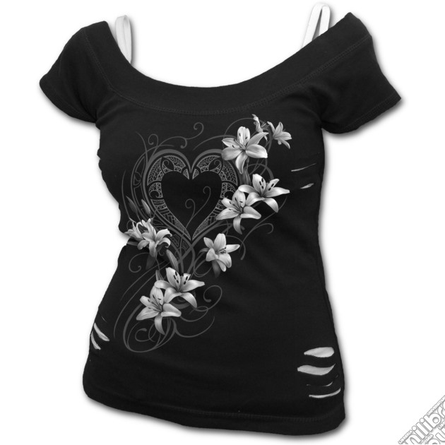 Spiral: Pure Of Heart 2in1 White Ripped Top Black (Top Donna Tg. S) gioco di Spiral