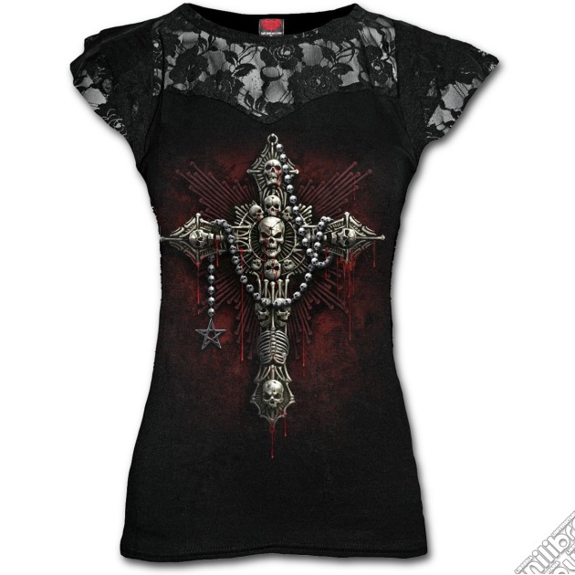 Death Bones Lace Layered Cap Sleeve Top Black M gioco di Spiral