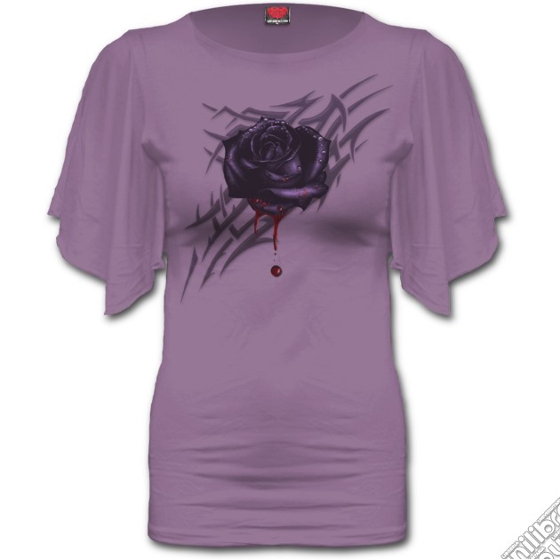 Spiral - Black Rose Dew - Boat Neck Bat Sleeve Purple (T-Shirt Donna Tg. L) gioco di Spiral