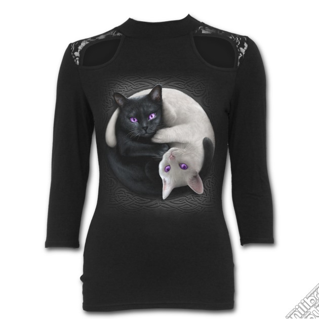 Spiral - Yin Yang Cats Lace Shoulder 3/4 Sleeve (Maglia Manica Lunga Donna Tg. 2XL) gioco