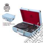 GPO Attache Vinyl Record Player with Built-in Speakers, Vintage Turntable Portable Player Compatible with External Speakers, USB Direct Recording, Sky