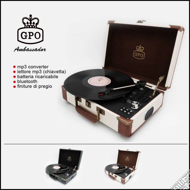 GPO AMBASSADORGRE: Retro Stand-Alone Turntable With Bluetooth Transmitter And Built-In Speakers gioco di Gpo