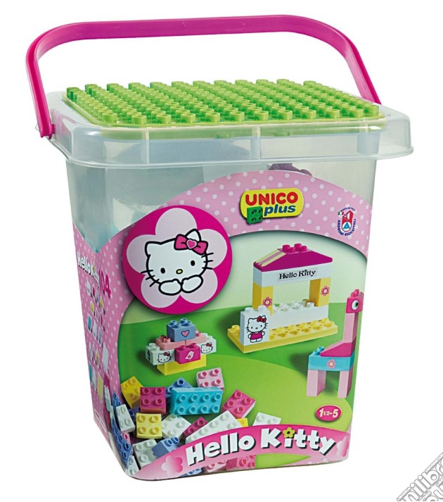Androni: Unico Plus - Costruzioni 2-5 Anni - Hello Kitty - Secchio Grande 104 Pz (Made In Italy) gioco