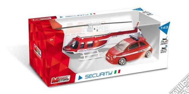 Set Security Italia Elicottero + Veicolo 1:43 (un articolo senza possibilità di scelta)(Polizia / Carabinieri / Vigili Del Fuoco) gioco di Mondo Motors