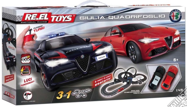 Reel Toys: Alfa Giulia Quadrifoglio + Alfa Giulia Quadrifoglio Carabinieri Pista Elettrica Slot Car 600 Cm gioco di Re.el toys