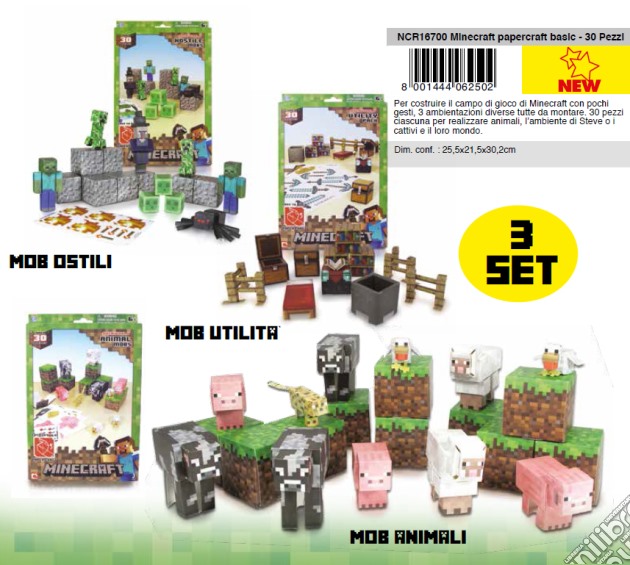 Minecraft - Papercraft Basic - Playset Carta (3 Modelli) gioco di Giochi Preziosi